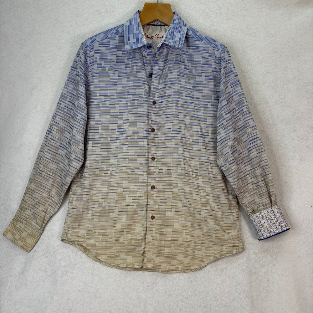 Robert Graham Blue/Tan Tailored‎ Fit Ombre Geometric Button Down Shirt Mens XL